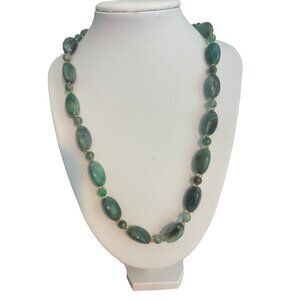 Vintage Green Marbled Acrylic Bead Necklace Oval Round Beads No Clasp Estate 34"